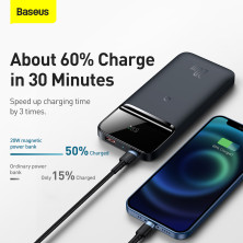 УМБ Baseus Magnetic 1in2 10000mAh 20W 3A QC3.0+PD3.0 с Беспроводной зарядкой Qi 10W Синий