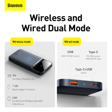 УМБ Baseus Magnetic 1in2 10000mAh 20W 3A QC3.0+PD3.0 с Беспроводной зарядкой Qi 10W Синий