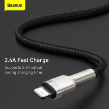 Кабель Baseus Cafule Metal Cable USB to Lightning 2.4A 0.25m Черный