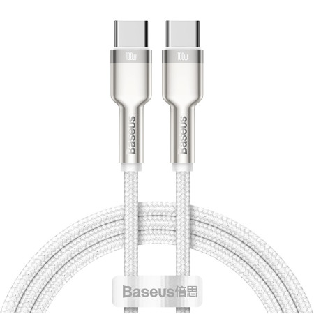 Кабель Baseus Cafule Metal Cable Type-C to Type-C 100W 20V 5A 1m Белый