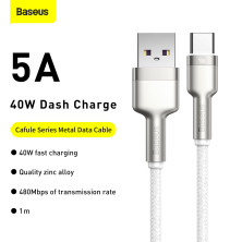 Кабель Baseus Cafule Metal Cable USB to Type-C 40W 5A 1m Белый
