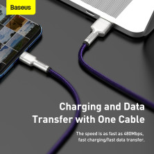 Кабель Baseus Cafule Metal Cable USB to Type-C 40W 5A 2m Фіолетовий