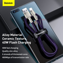 Кабель Baseus Cafule Metal Cable USB to Type-C 40W 5A 2m Фіолетовий