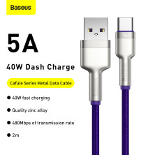 Кабель Baseus Cafule Metal Cable USB to Type-C 40W 5A 2m Фіолетовий