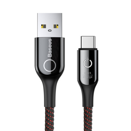 Кабель Baseus C-shaped Light Intelligent power-off Cable USB to Type-C QC3.0 3A 1m Черный