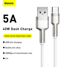 Кабель Baseus Cafule Metal Cable USB to Type-C 40W 5A 2m Белый