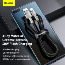 Кабель Baseus Cafule Metal Cable USB to Type-C 40W 5A 0.25m Чорний