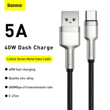 Кабель Baseus Cafule Metal Cable USB to Type-C 40W 5A 0.25m Чорний