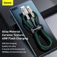 Кабель Baseus Cafule Metal Cable USB to Type-C 40W 5A 2m Зеленый