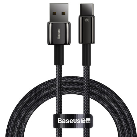 Кабель Baseus Tungsten Gold Fast Charging Data Cable USB to Type-C 66W 11V 6A 1m Чорний