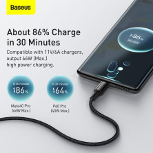 Кабель Baseus Tungsten Gold Fast Charging Data Cable USB to Type-C 66W 11V 6A 2m Чорний