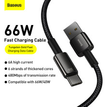 Кабель Baseus Tungsten Gold Fast Charging Data Cable USB to Type-C 66W 11V 6A 2m Чорний