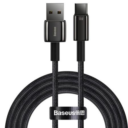 Кабель Baseus Tungsten Gold Fast Charging Data Cable USB to Type-C 66W 11V 6A 2m Чорний