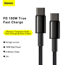 Кабель Baseus Tungsten Gold Fast Charging Data Cable Type-C to Type-C 100W 20V 5A 2m Черный