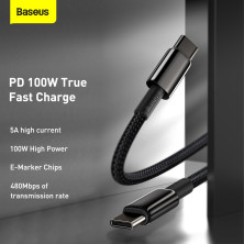 Кабель Baseus Tungsten Gold Fast Charging Data Cable Type-C to Type-C 100W 20V 5A 2m Черный