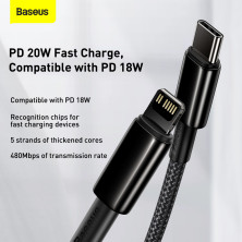Кабель Baseus Tungsten Gold Fast Charging Data Cable Type-C to Lightning PD 20W 2.4А 2m Черный