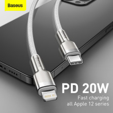 Кабель Baseus Cafule Metal Cable Type-C to Lightning PD 20W 2.4А 2m Білий