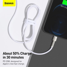 Кабель Baseus Cafule Metal Cable Type-C to Lightning PD 20W 2.4А 1m Білий