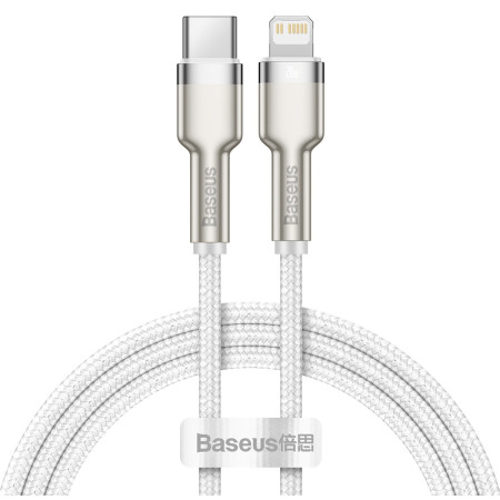 Кабель Baseus Cafule Metal Cable Type-C to Lightning PD 20W 2.4А 1m Білий