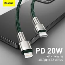 Кабель Baseus Cafule Metal Cable Type-C to Lightning PD 20W 2.4А 1m Зелений