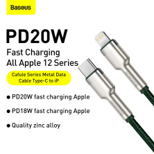 Кабель Baseus Cafule Metal Cable Type-C to Lightning PD 20W 2.4А 1m Зелений