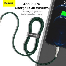 Кабель Baseus Cafule Metal Cable Type-C to Lightning PD 20W 2.4А 1m Зелений