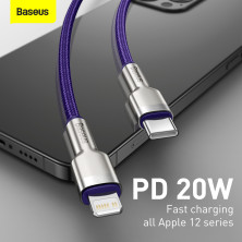 Кабель Baseus Cafule Metal Cable Type-C to Lightning PD 20W 2.4А 1m Фіолетовий