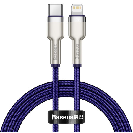 Кабель Baseus Cafule Metal Cable Type-C to Lightning PD 20W 2.4А 1m Фіолетовий