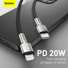 Кабель Baseus Cafule Metal Cable Type-C to Lightning PD 20W 2.4А 2m Чорний