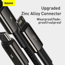 Кабель Baseus Tungsten Gold Fast Charging Data Cable 3-in-1 Cable USB to Lightning+Type-C+MicroUSB 3.5А 1.5m Черный