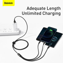 Кабель Baseus Tungsten Gold Fast Charging Data Cable 3-in-1 Cable USB to Lightning+Type-C+MicroUSB 3.5А 1.5m Черный