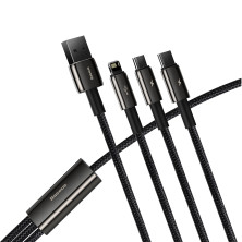 Кабель Baseus Tungsten Gold Fast Charging Data Cable 3-in-1 Cable USB to Lightning+Type-C+MicroUSB 3.5А 1.5m Черный