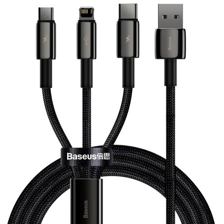 Кабель Baseus Tungsten Gold Fast Charging Data Cable 3-in-1 Cable USB to Lightning+Type-C+MicroUSB 3.5А 1.5m Черный