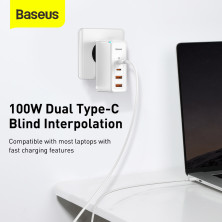 Сетевое зарядное устройство Baseus Quick GaN2 Pro QC4.0+PD3.0 100W 2USB+2Type-C 5A + кабель Baseus Type-C to Type-C 100W 20V/5A 1м Белый