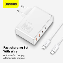 Сетевое зарядное устройство Baseus Quick GaN2 Pro QC4.0+PD3.0 100W 2USB+2Type-C 5A + кабель Baseus Type-C to Type-C 100W 20V/5A 1м Белый