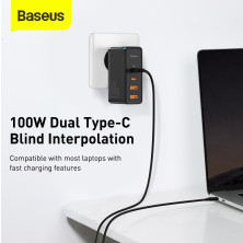 Мережевий зарядний пристрій Baseus Quick GaN2 Pro QC4.0+PD3.0 100W 2USB+2Type-C 5A + кабель Baseus Type-C to Type-C 100W 20V/5A 1м Чорний