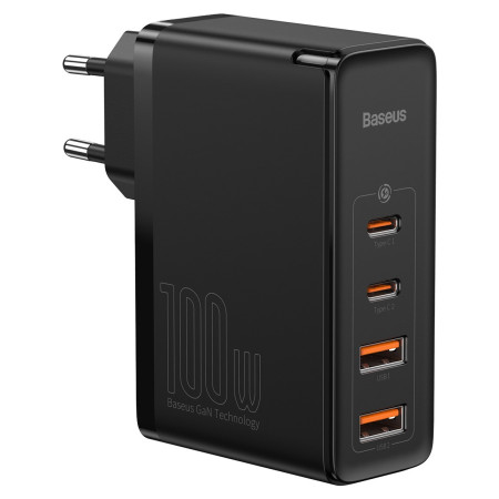 Мережевий зарядний пристрій Baseus Quick GaN2 Pro QC4.0+PD3.0 100W 2USB+2Type-C 5A + кабель Baseus Type-C to Type-C 100W 20V/5A 1м Чорний