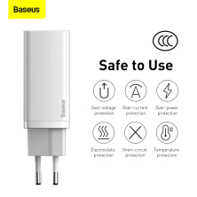 Сетевое зарядное устройство Baseus Quick GaN2 Lite QC4.0+PD3.0 65W USB+Type-C 5A Белый