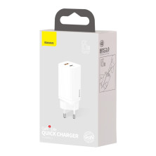 Сетевое зарядное устройство Baseus Quick GaN2 Lite QC4.0+PD3.0 65W USB+Type-C 5A Белый
