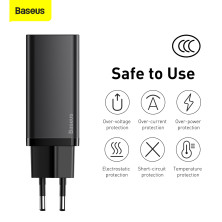 Сетевое зарядное устройство Baseus Quick GaN2 Lite QC4.0+PD3.0 65W USB+Type-C 5A Черный
