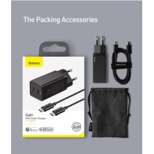 Сетевое зарядное устройство Baseus GaN Mini PD3.0 45W 2Type-C 3A + кабель Baseus Type-C to Type-C 60W 20V/3A 1м Черный