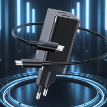Сетевое зарядное устройство Baseus GaN Mini PD3.0 45W 2Type-C 3A + кабель Baseus Type-C to Type-C 60W 20V/3A 1м Черный