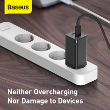 Сетевое зарядное устройство Baseus GaN Mini PD3.0 45W 2Type-C 3A + кабель Baseus Type-C to Type-C 60W 20V/3A 1м Черный