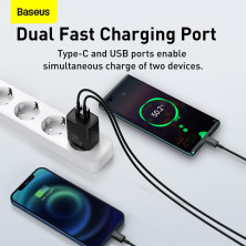 Сетевое зарядное устройство Baseus Compact Quick Charger QC3.0+PD3.0 20W USB+Type-C 3A Черный