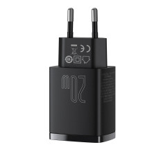 Сетевое зарядное устройство Baseus Compact Quick Charger QC3.0+PD3.0 20W USB+Type-C 3A Черный