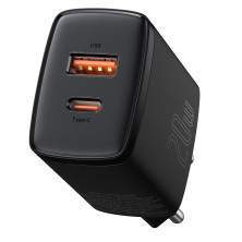 Мережевий зарядний пристрій Baseus Compact Quick Charger QC3.0+PD3.0 20W USB+Type-C 3A Чорний