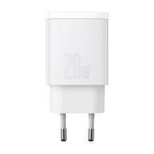 Мережевий зарядний пристрій Baseus Compact Quick Charger QC3.0+PD3.0 20W USB+Type-C 3A Білий