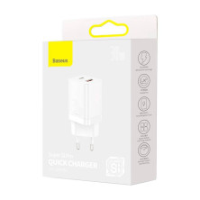Сетевое зарядное устройство Baseus Super Si Pro Quick Charger QC3.0+PD3.0 30W USB+Type-C 3A Белый