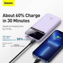 УМБ Baseus Magnetic 1in2 10000mAh 20W 3A QC3.0+PD3.0 с Беспроводной зарядкой Qi 10W Фиолетовый