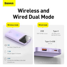 УМБ Baseus Magnetic 1in2 10000mAh 20W 3A QC3.0+PD3.0 с Беспроводной зарядкой Qi 10W Фиолетовый